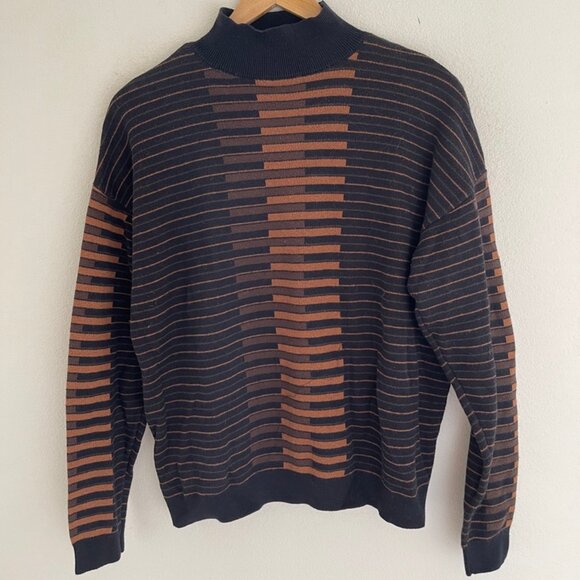 WORTHINGTON Black & Gold Crew Neck Striped Cotton Blend Sweater: NWOT! LARGE - Picture 1 of 4
